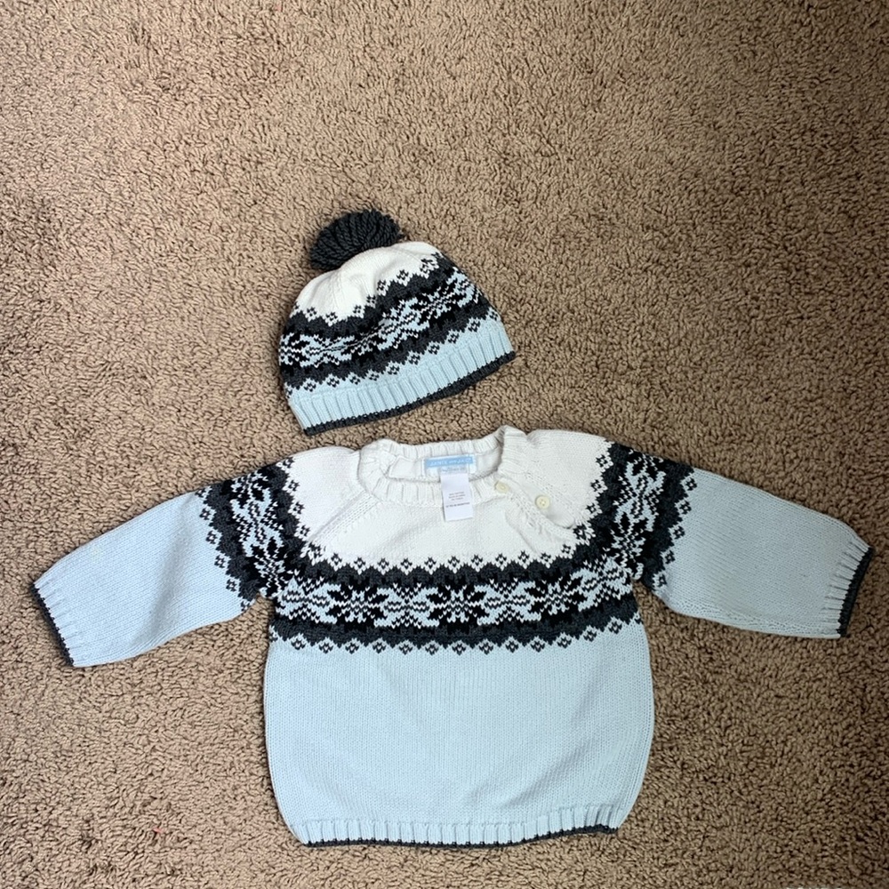 Janie and Jack light blue sweater&hat 12-18 month